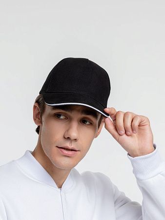 Бейсболка Classic 2.0, черная с белым кантом