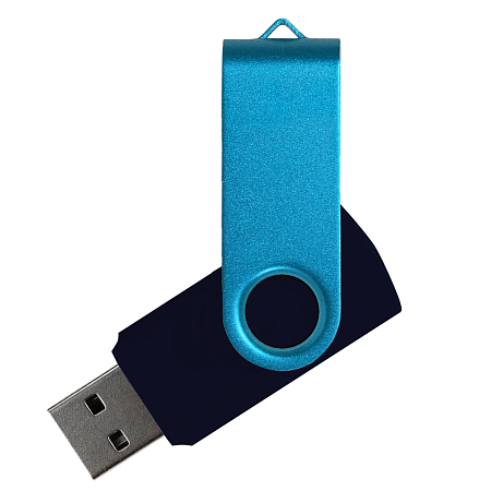 Флеш накопитель USB 2.0 Twister Сolor Mix 16GB, пластик Софт Тач/металл, черный/голубой