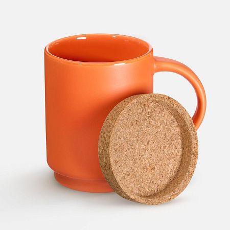 Кружка с пробковой подставкой Corky, оранжевая