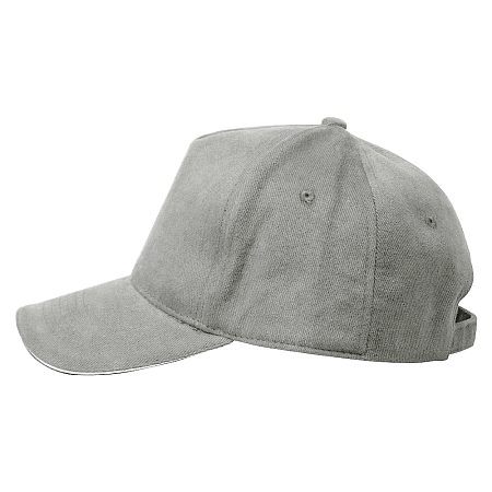 Кепка 5- панельная Salerno Heavy 350,  c белым сендвичем, серая