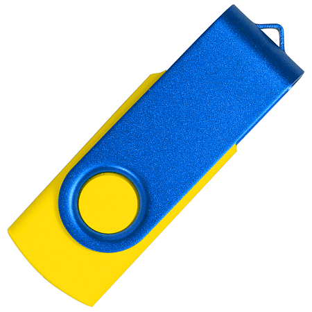Флеш накопитель USB 2.0 Twister Сolor Mix 16GB, пластик Софт Тач/металл, желтый/синий