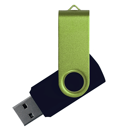 Флеш накопитель USB 2.0 Twister Сolor Mix 16GB, пластик Софт Тач/металл, черный/светло-зеленый