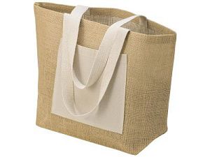 Сумка Jute джутовая с широким дном и карманом, цвет: натуральный