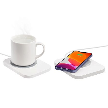 Кружка с подогревом и беспроводной зарядкой dualBase plus, белая
