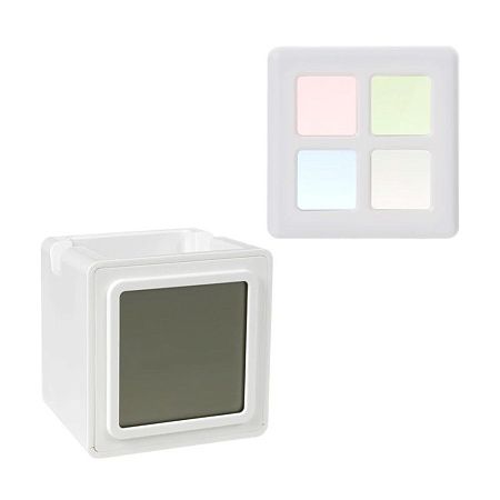 Часы настольные Viva Cube с подставкой для ручек и телефона, календарем, термометром, будильником, с ж/к дисплеем, белые
