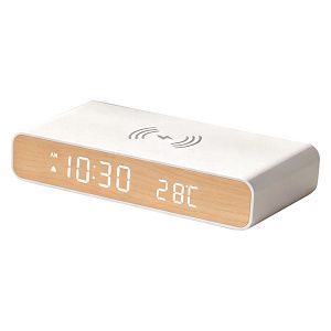 Часы настольные Aura Clock с беспроводной зарядкой, термометром, календарем, белый