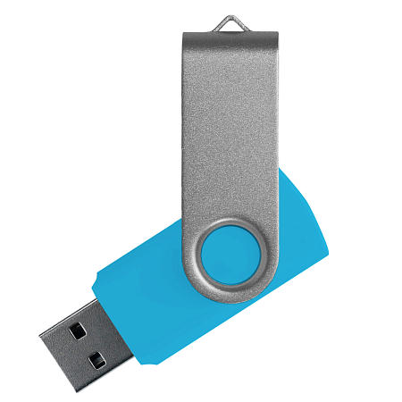 Флеш накопитель USB 2.0 Twister Сolor Mix 16GB, пластик Софт Тач/металл, голубой/серебристый