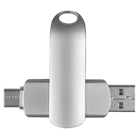 Флеш накопитель USB 2.0 + TYPE C Cupertino, металл, серебристый матовый, 32 GB