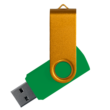 Флеш накопитель USB 2.0 Twister Сolor Mix 16GB, пластик Софт Тач/металл, зеленый/золотистый